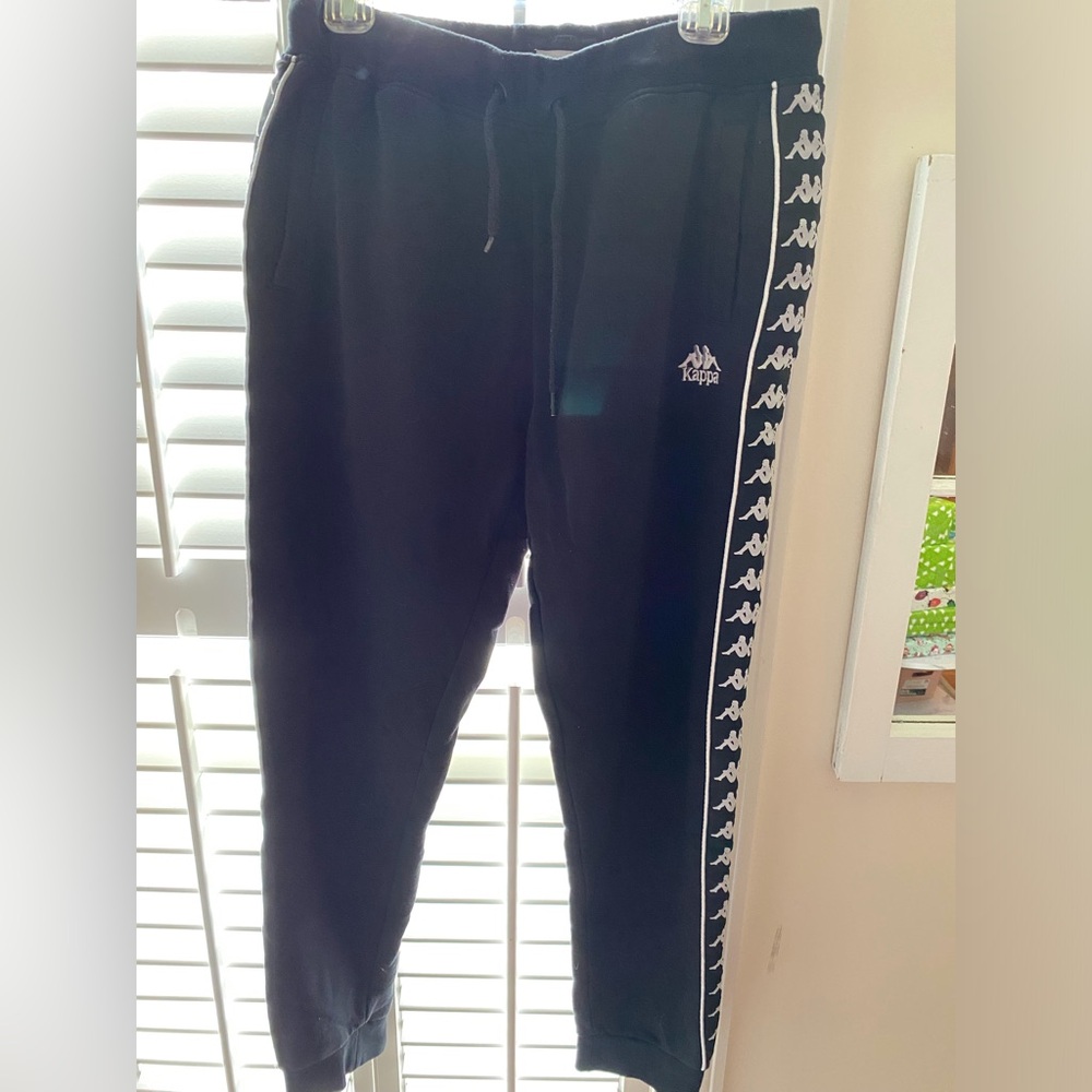 Kappa Black Track Pants with White Logo